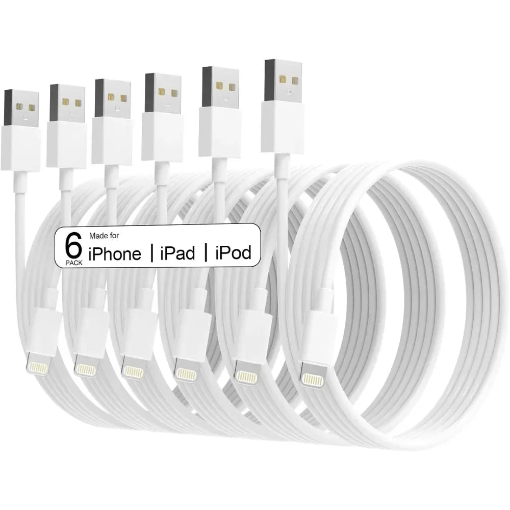 6-Pack Apple MFi Certified Lightning Fast Charging Cables (3/3/6/6/6/9FT)