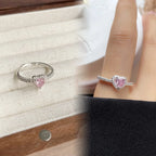 💖✨ Charm Fashion Pink Heart Zircon Jewelry Set 💎 | Luxury Silver Color Stainless Steel Ring & Necklace Set for Women 💕 | Colorfast Crystal Gift
