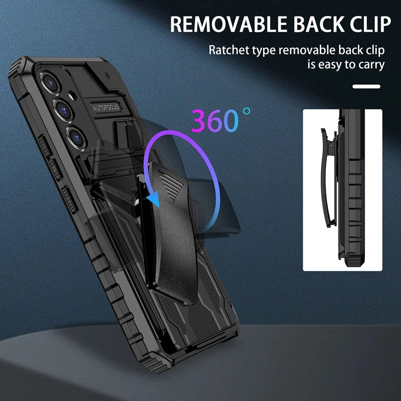 Rugged Armor Case with Belt Clip Holster & Kickstand for Samsung Galaxy