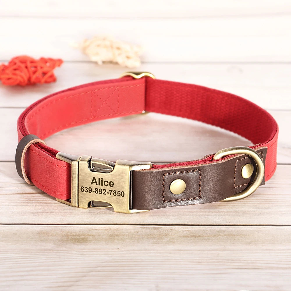 🐾 Customized Dog Collar | Durable PU Leather + Nylon | Engraved Pet ID Necklace 🐶 | Adjustable Metal Buckle for Small, Medium & Large Dogs (Pug, Pitbull, Chihuahua, Terrier) ✨