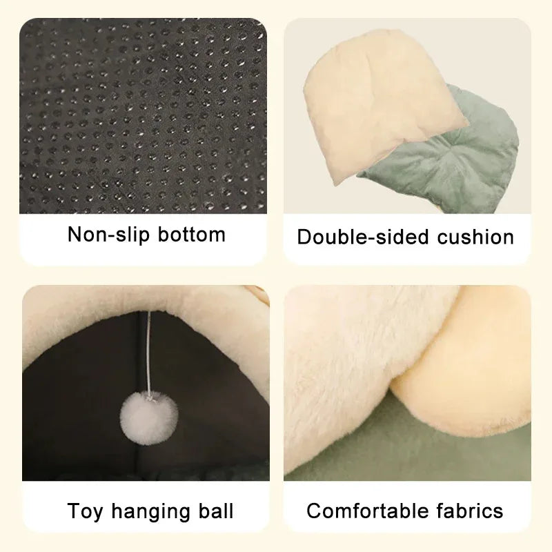 Cozy Washable Pet Lounger Cushion 🐾 Warm Cat Bed House Tent 🐱 Soft Cotton Kennel for Cats &amp; Small Dogs – Winter Nest with Detachable Cushion