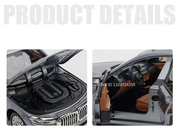 1:24 Miniature M4 or 760Li Model Toy Cars Alloy Diecast Sound Light Doors Opened Pull Back Shock Absorption Toy Vehicles Kids Gifts