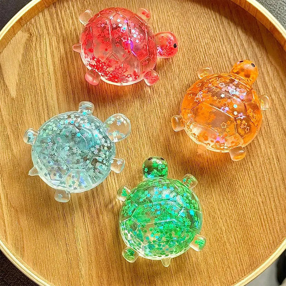 Glitter Turtle Stress Ball – Transparent TPR Sensory Squeeze Fidget Toy