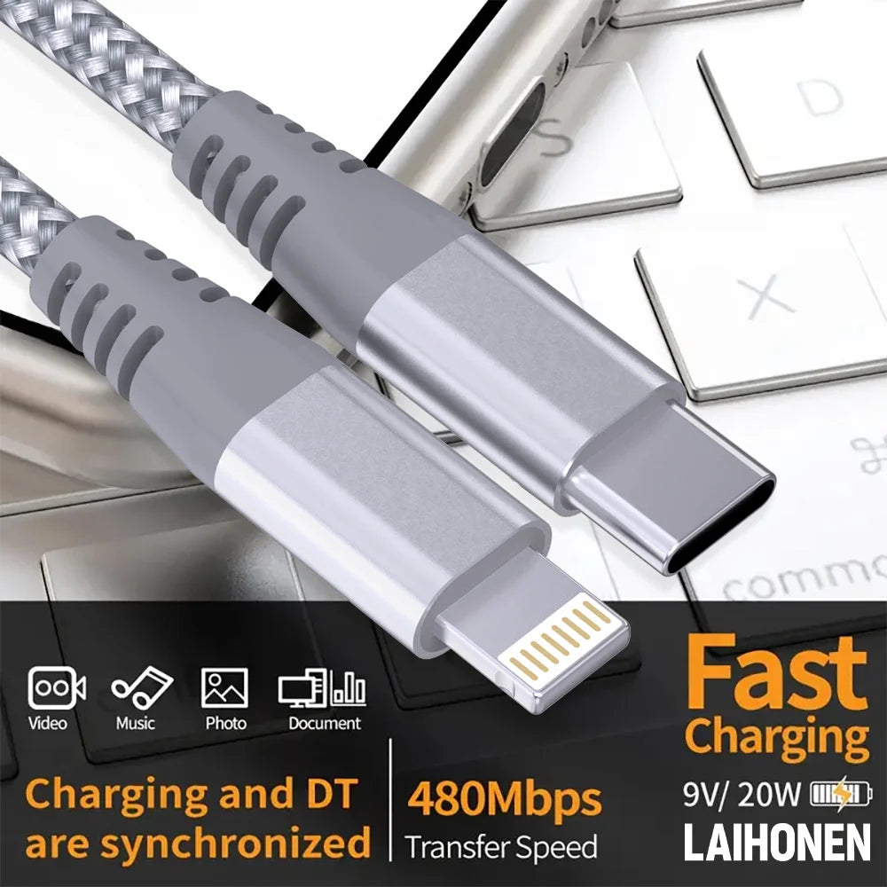 MFi Certified USB-C to Lightning Fast Charging Cable 20W – Nylon Braided (1PC / 2PCS)