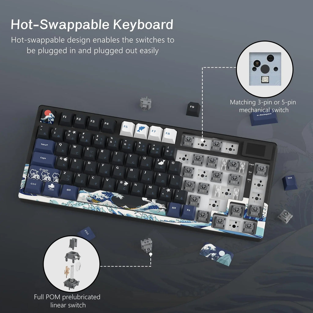 🔥⌨️ Wired Mechanical Gaming Keyboard with OLED Display – Hot-Swap RGB