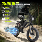 1500W Mountain Electric Bike 48V 15Ah Lithium Battery 20" Fat Tire Adult eBike, 31 MPH Max Speed, 65 Mile Range, Shimano 7-Speed