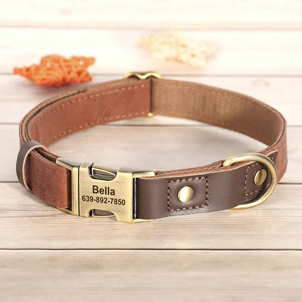 🐾 Customized Dog Collar | Durable PU Leather + Nylon | Engraved Pet ID Necklace 🐶 | Adjustable Metal Buckle for Small, Medium & Large Dogs (Pug, Pitbull, Chihuahua, Terrier) ✨