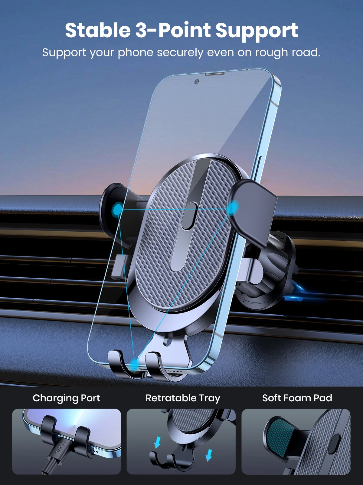 TOPK Auto Lock Car Phone Holder – Air Vent Mount with Hook Clip