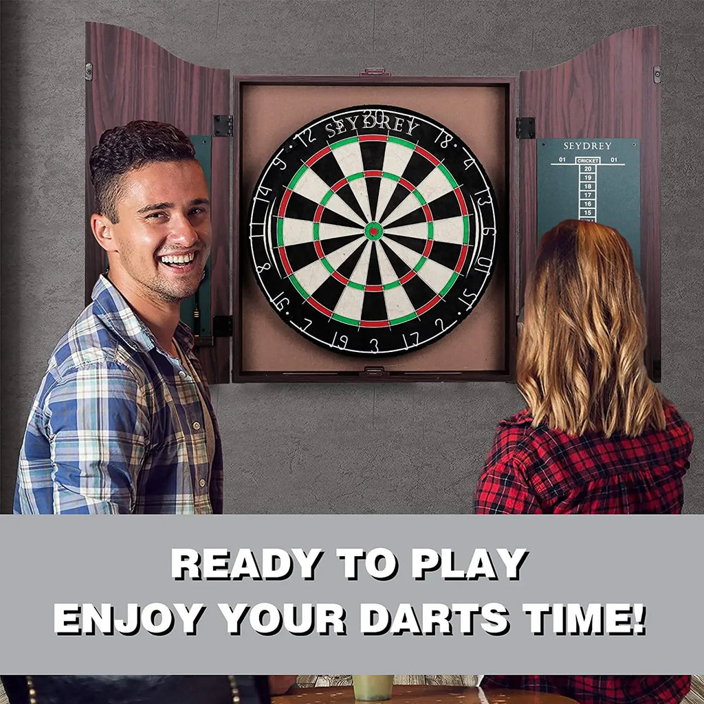 🏆 Professional Sisal Dartboard 🎯 with Cabinet & 6 Steel-Tip Darts | Self-Healing Fiber, 18" Official Size