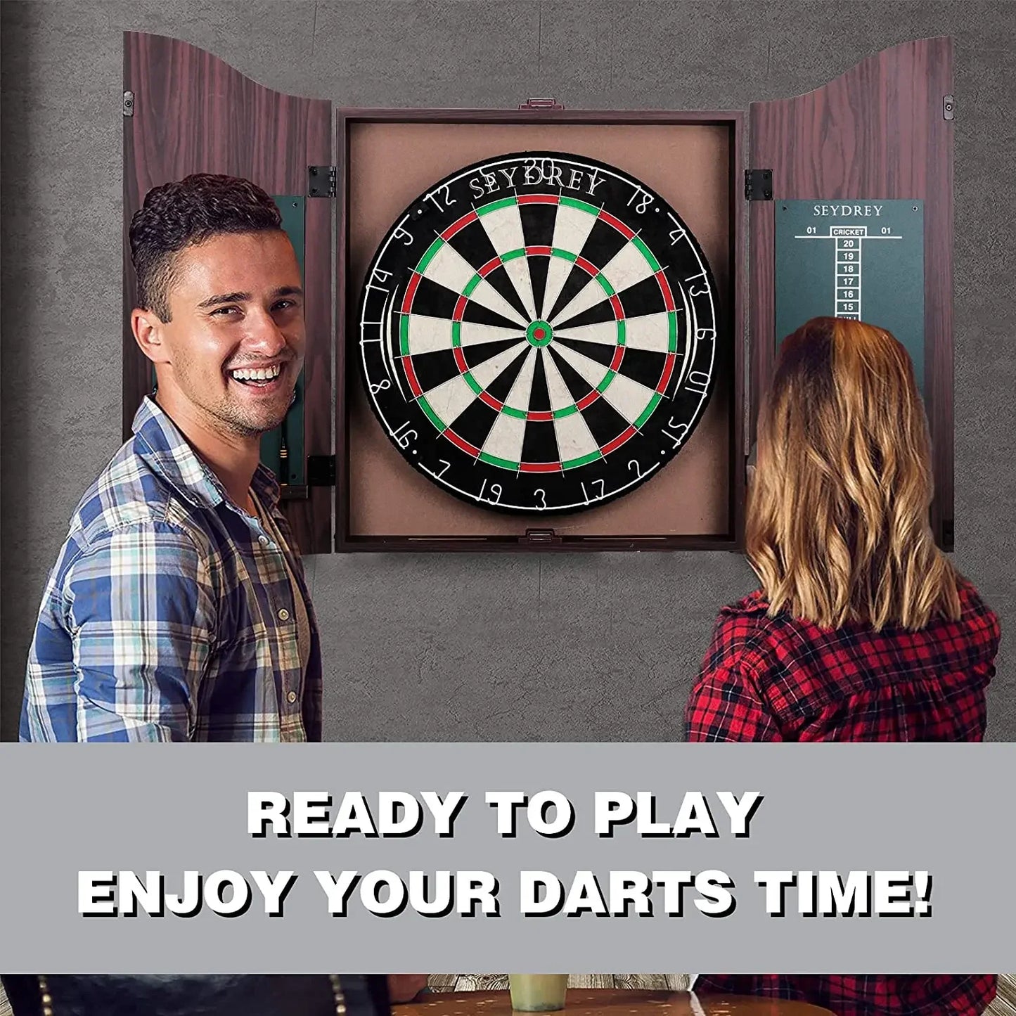 🏆 Professional Sisal Dartboard 🎯 with Cabinet & 6 Steel-Tip Darts | Self-Healing Fiber, 18" Official Size