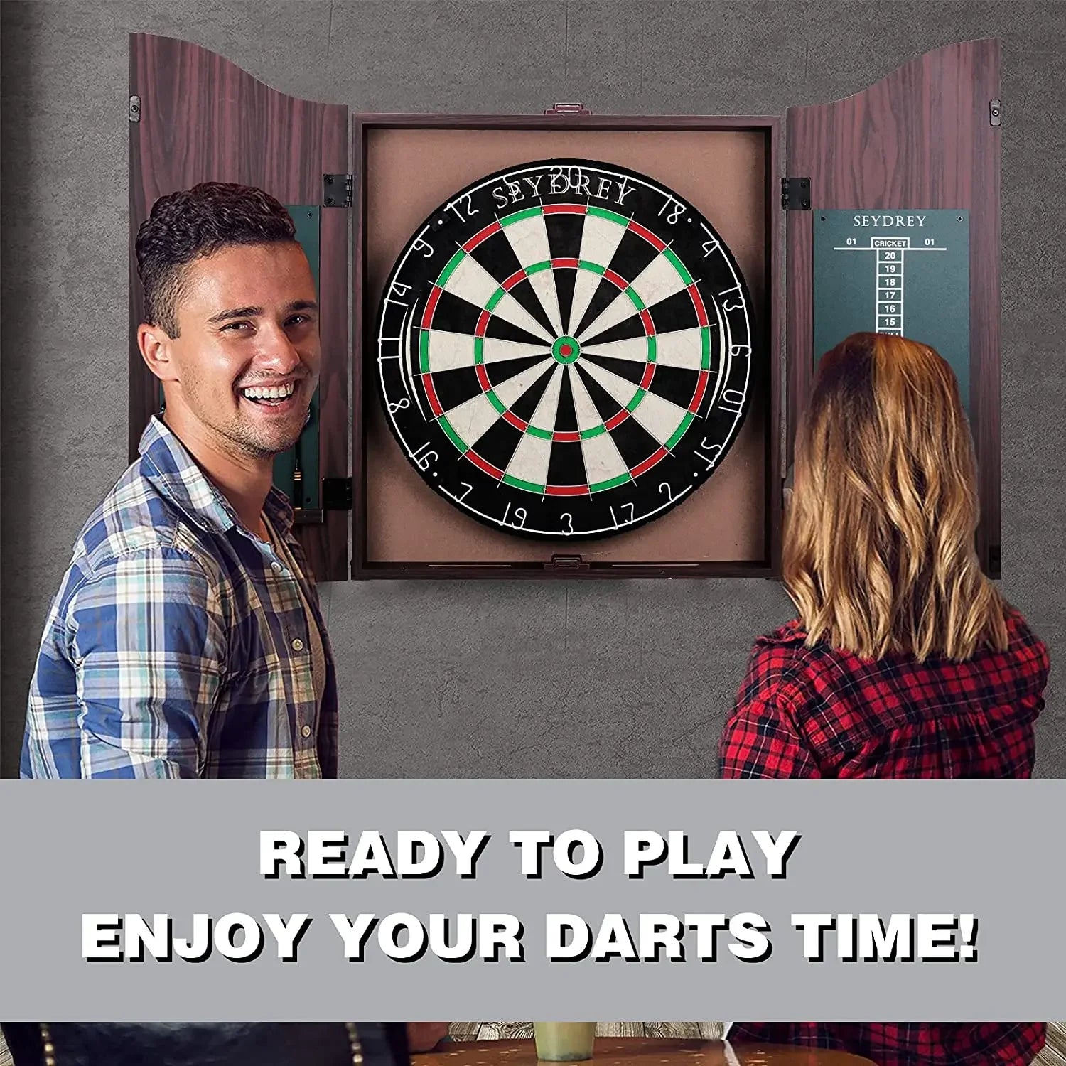 🏆 Professional Sisal Dartboard 🎯 with Cabinet & 6 Steel-Tip Darts | Self-Healing Fiber, 18" Official Size
