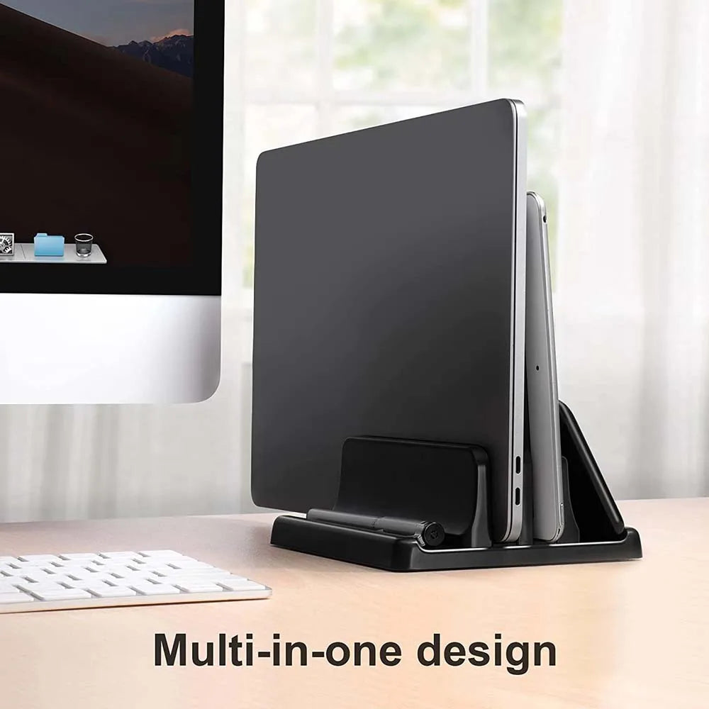 💻📚 Dual-Slot Vertical Laptop Stand – Adjustable Desktop Dock