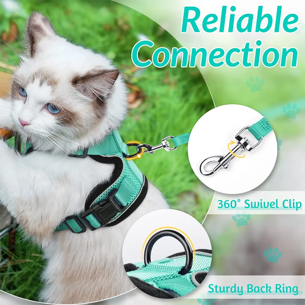 🐾✨ Adjustable Reflective Cat & Small Dog Harness Leash Set – Escape Proof Mesh Vest