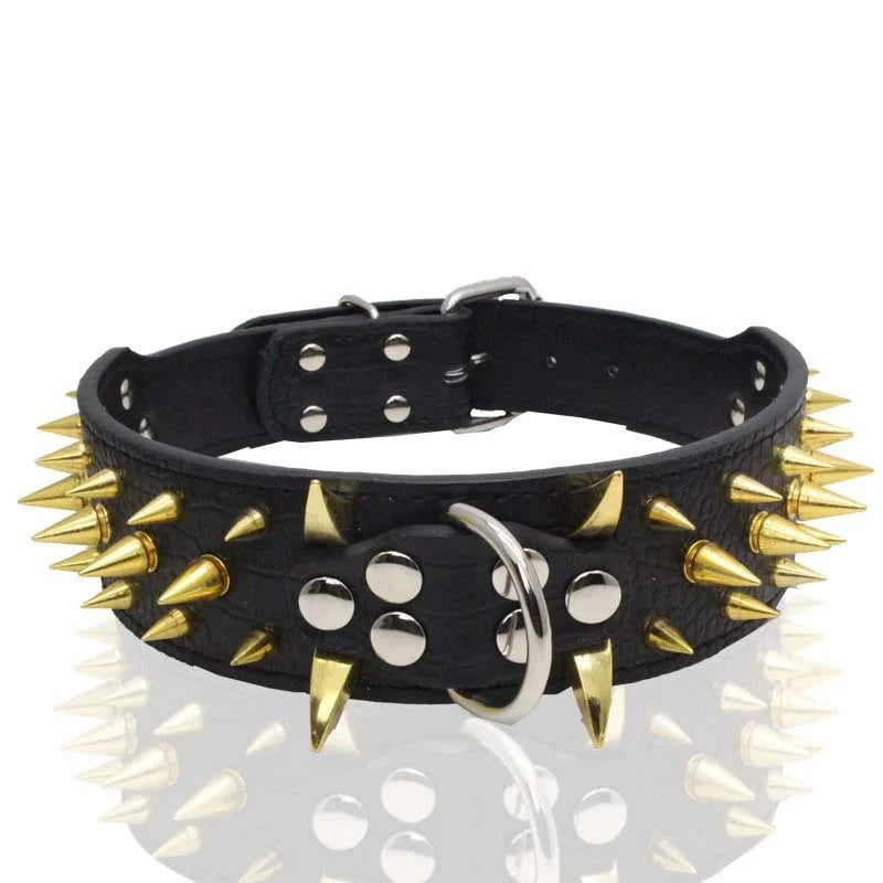 Spiked Dog Collar 🦴 Anti-Bite PU Leather Rivet Collar for Large Dogs