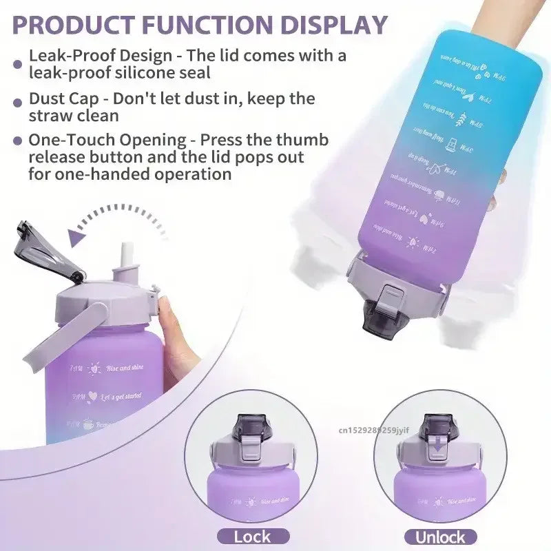 3PCS Gradient Sports Water Bottle Set (300ML / 900ML / 2L) – Leakproof Straw Fitness Bottle 💧✨