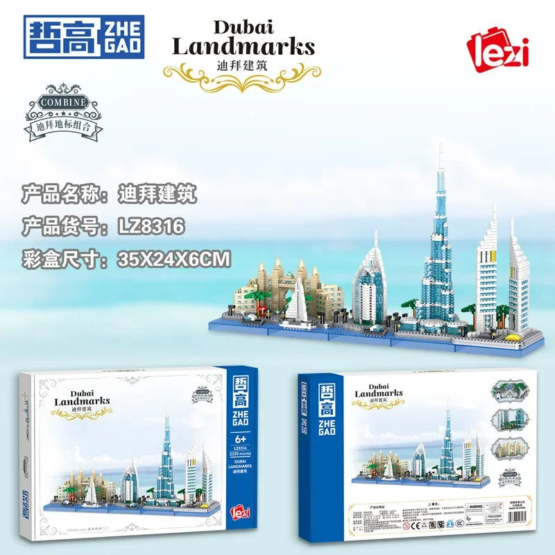 🗼🏙️ Dubai & France Micro Building Blocks – Eiffel Tower & Burj Khalifa Famous Landmark 3D Mini Brick Model