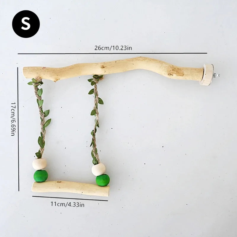 🦜🌳 Wooden Parrot Stand Pole Double Layer Swing Toy