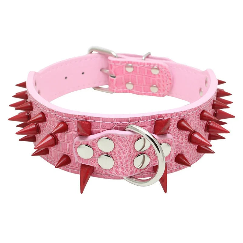 Spiked Dog Collar 🦴 Anti-Bite PU Leather Rivet Collar for Large Dogs