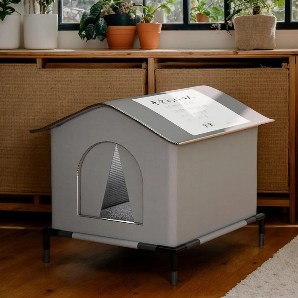 🐱🏠 Waterproof Winter Stray Cat House with Mat – Foldable Warm Shelter