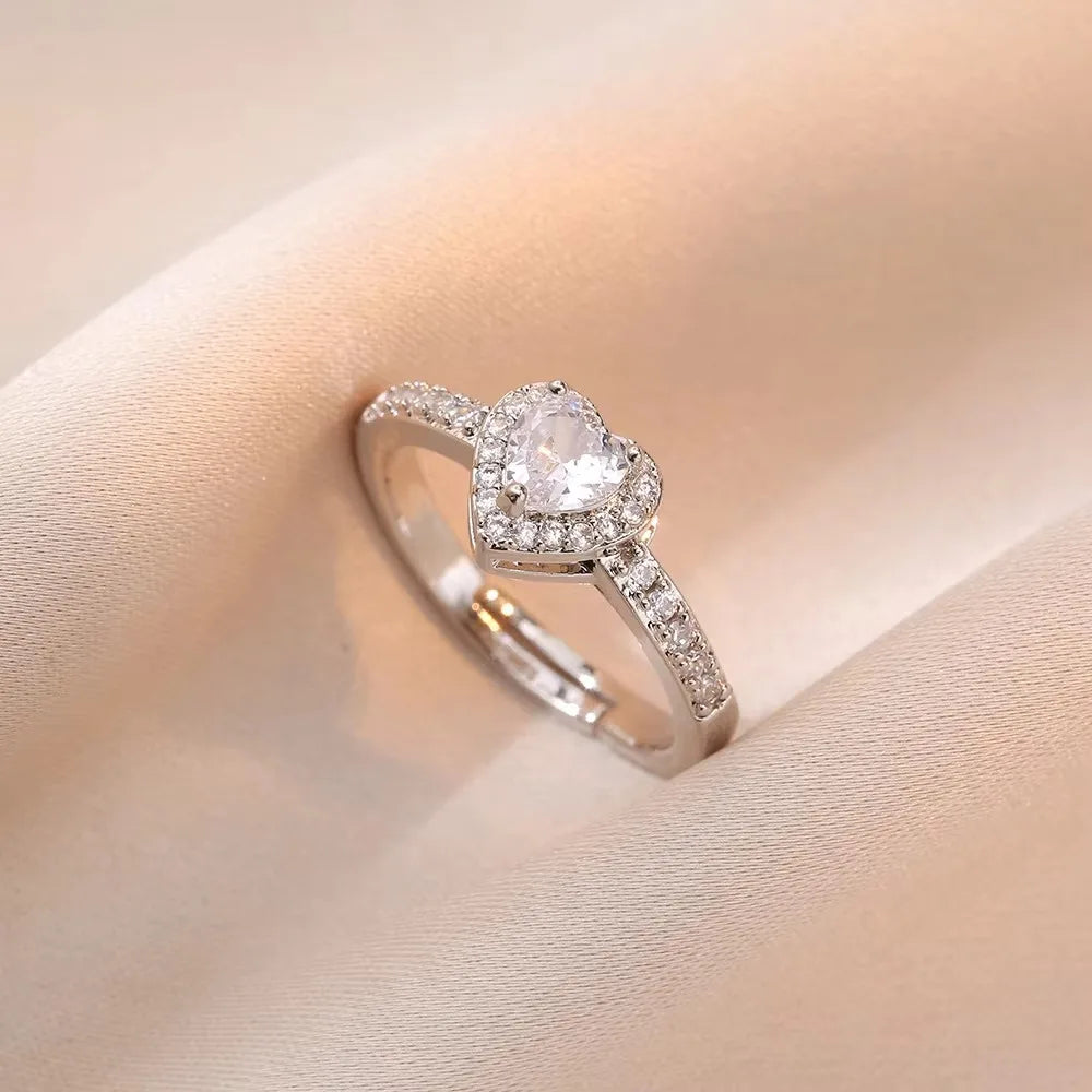 💖✨ Charm Fashion Pink Heart Zircon Jewelry Set 💎 | Luxury Silver Color Stainless Steel Ring & Necklace Set for Women 💕 | Colorfast Crystal Gift