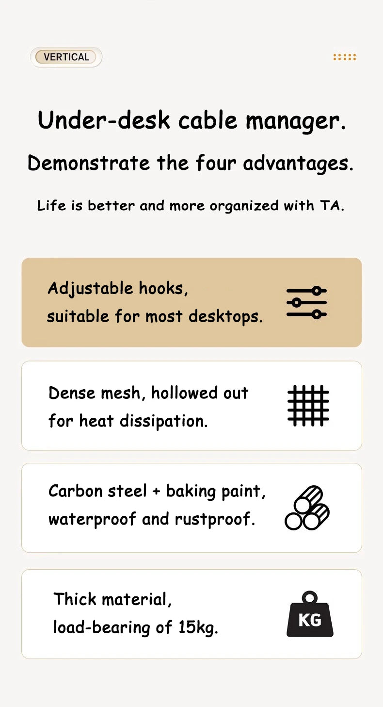 🔌🗂️ Telescopic Under Desk Cable Management Tray – No Drill Metal Rack