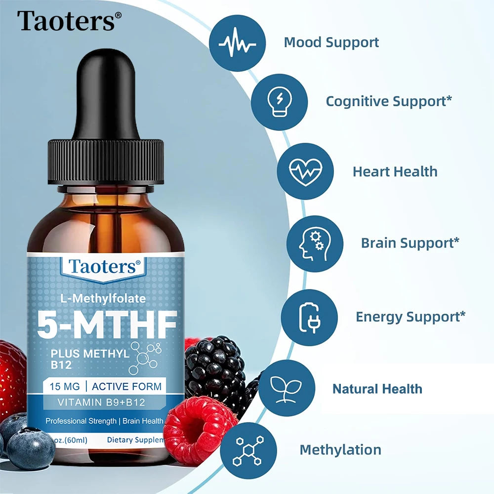 L Methylfolate Plus Methyl B12 Cofactor Liquid Drops - Metabolically Active 5-MTHF Form, Supports Mood, Methylation, Cognition