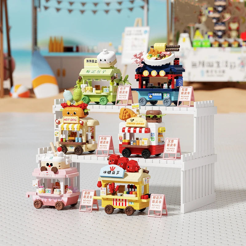 🍔🚗 Creative Micro-Grain Building Blocks – Dream Shop Hamburger Car Assembly Toy | Educational Kids Desk Decoration
