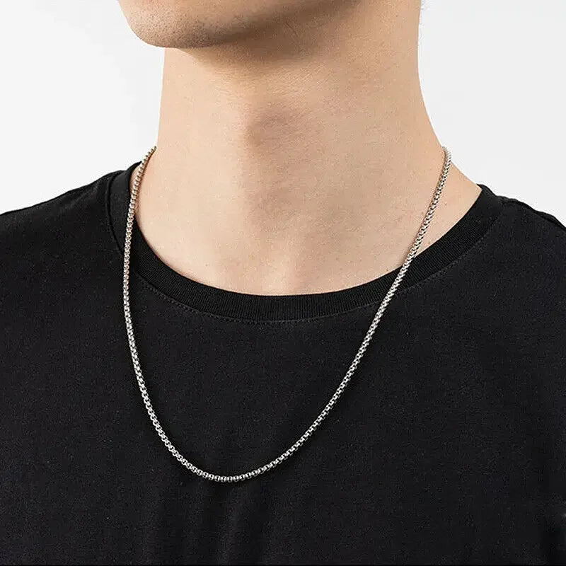 ✨ Fashion 3mm Pure Titanium Square Box Chain Necklace 🖤 | Durable Anti-Allergy Rolo Link Chain for Men & Women 💎