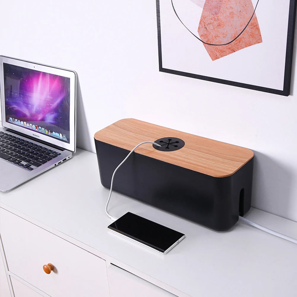 🌿📦 Wooden Cable Storage Box – Power Strip & Wire Organizer