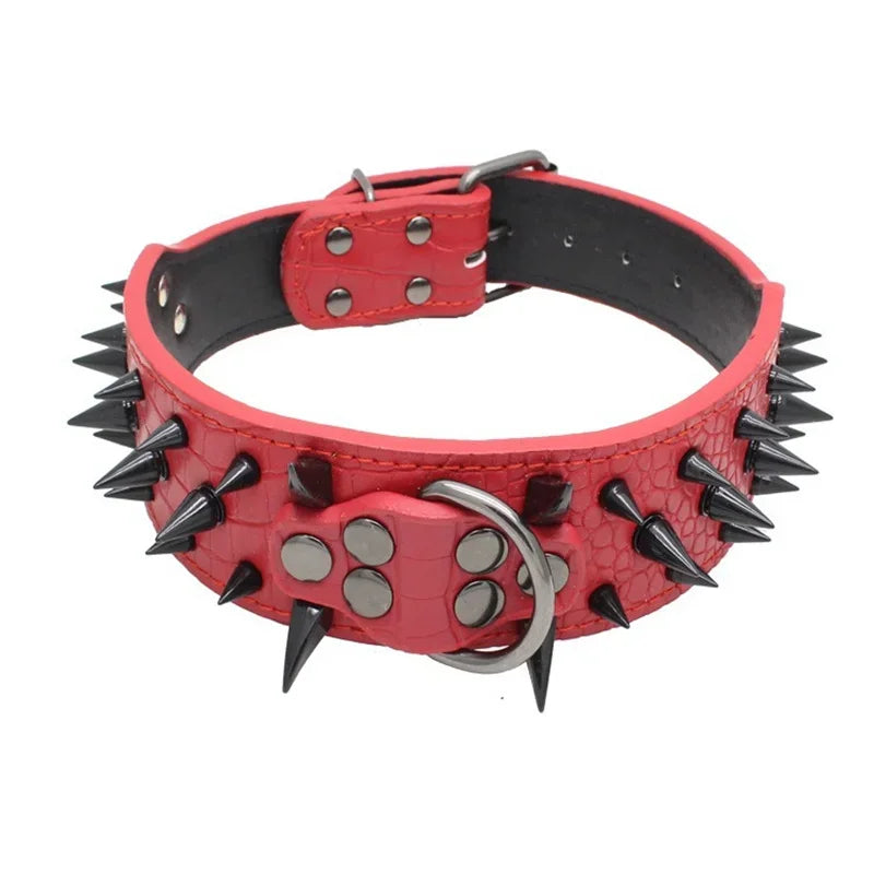 Spiked Dog Collar 🦴 Anti-Bite PU Leather Rivet Collar for Large Dogs