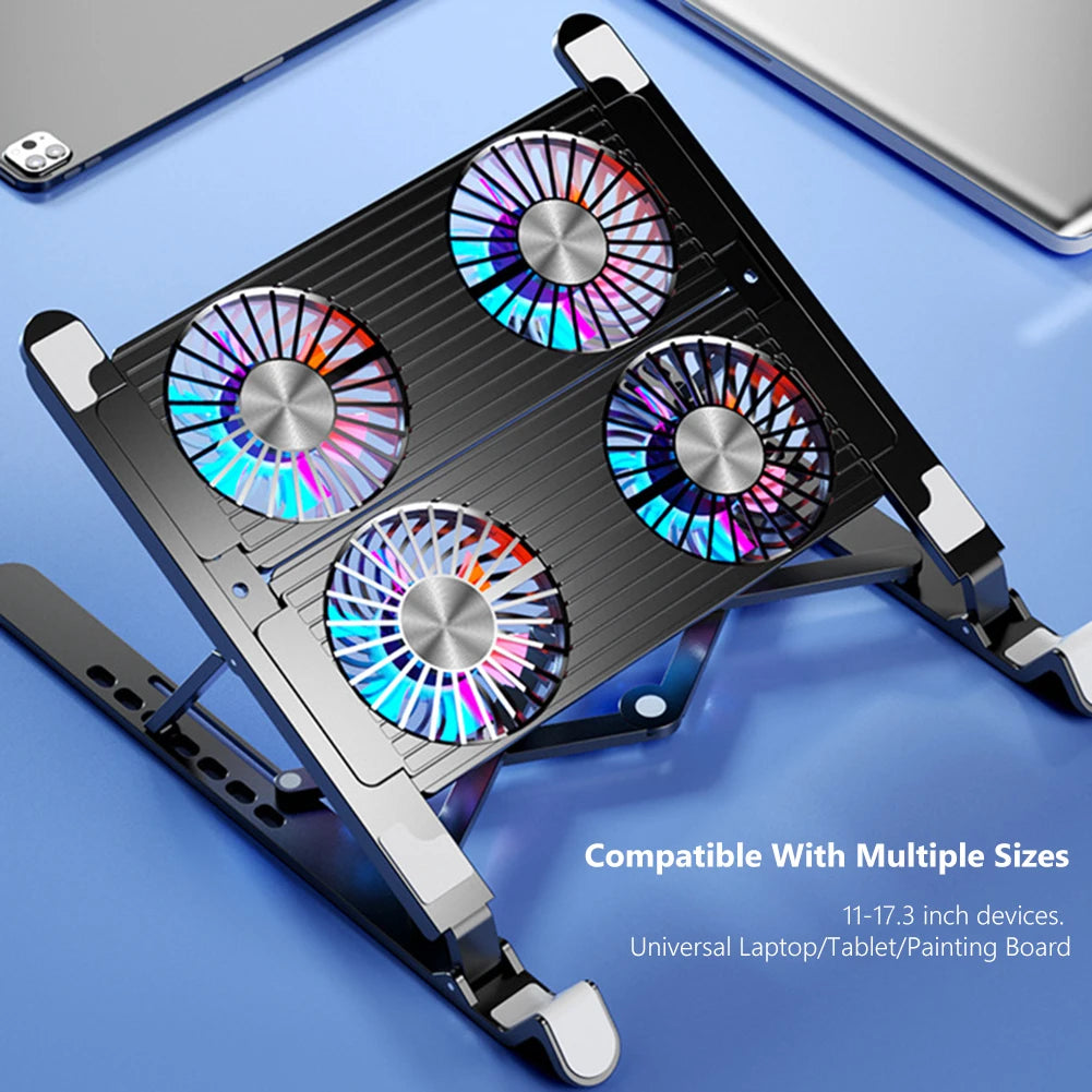🌈❄️ Laptop Cooling Pad 2/4 Fans – RGB Foldable Stand (11–17.3”)