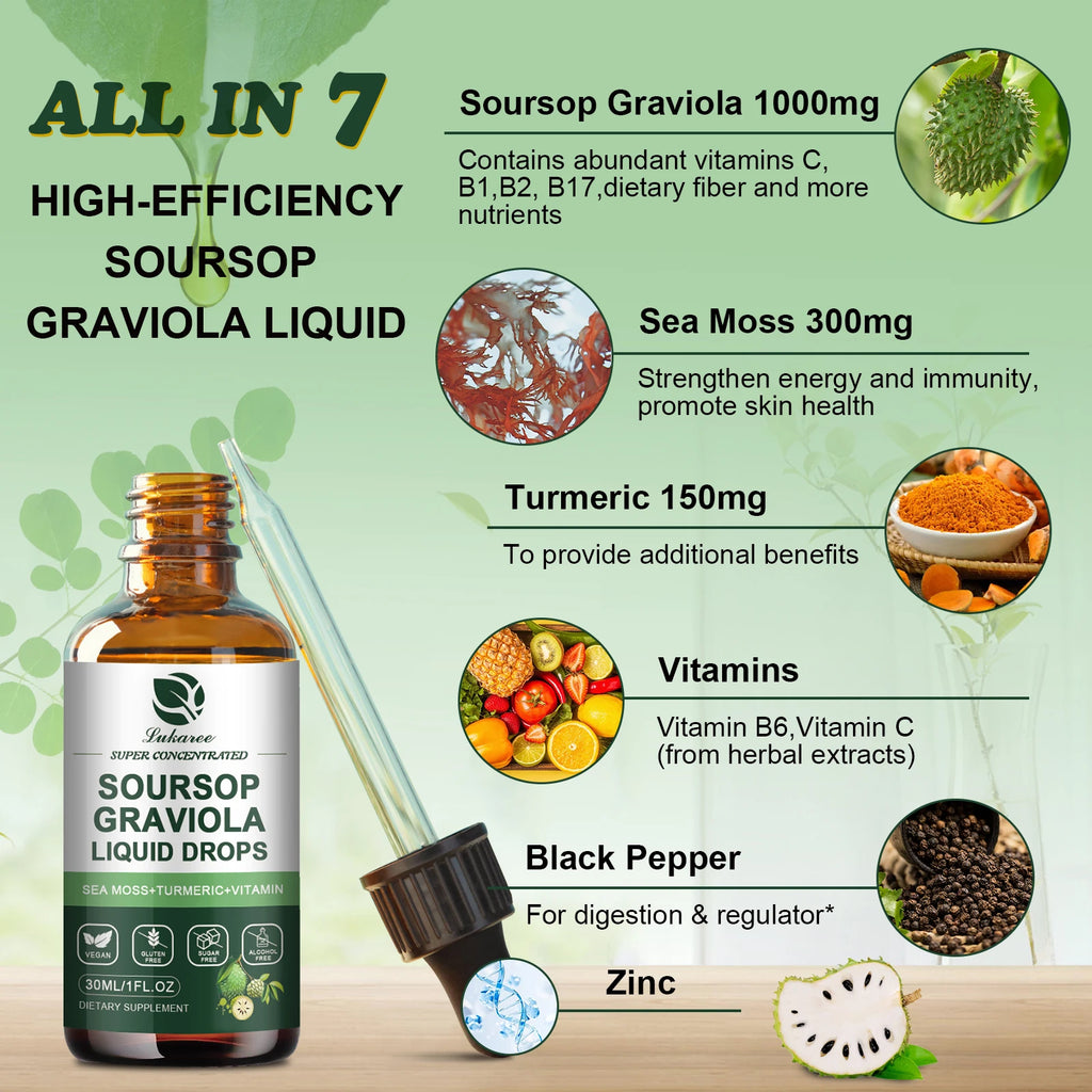 1 Fl. oz. Premium Soursop Extract Drops 🌱 | Immunity 💪 Digestion 🌸 Metabolism ⚡ Detox & Antioxidation ✨ | Gluten‑Free Superfood from South American Rainforest