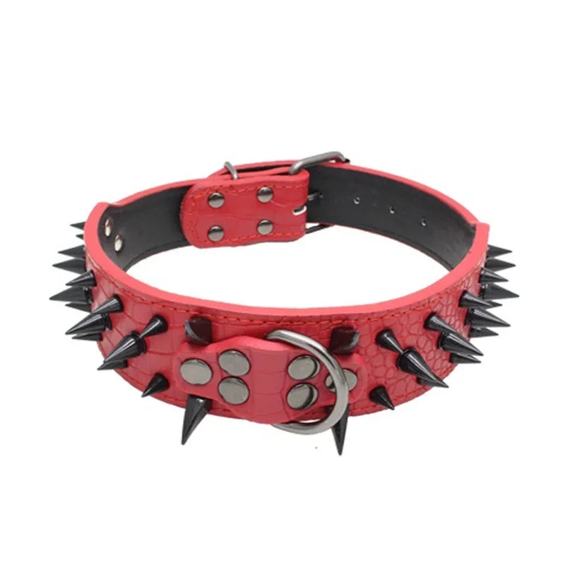Spiked Dog Collar 🦴 Anti-Bite PU Leather Rivet Collar for Large Dogs