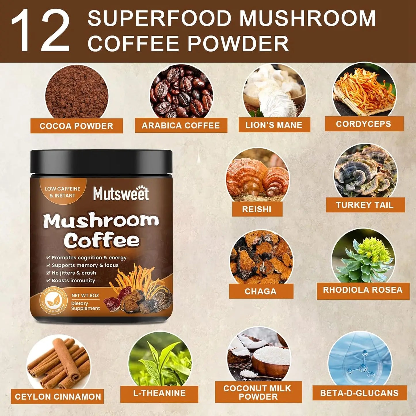 ﻿ Organic Ground Coffee with Lion's Mane Mushroom and Chaga| Nootropic Mushroom Coffee for Better Focus and Immune Support