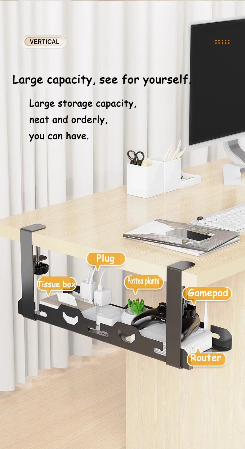 🔌🗂️ Telescopic Under Desk Cable Management Tray – No Drill Metal Rack
