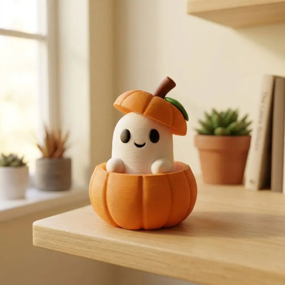 3D Pumpkin Ghost Figurine – Cute Detachable Halloween Décor