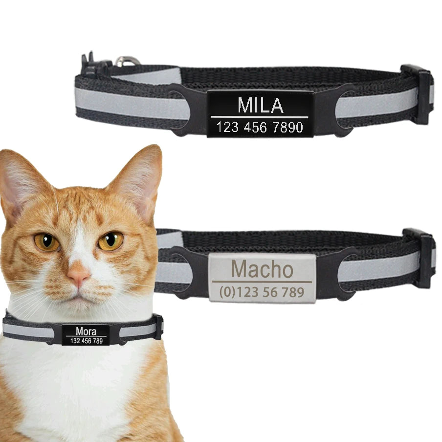 🐱✨ Reflective Adjustable Cat Collar – Personalized ID Free Engraving
