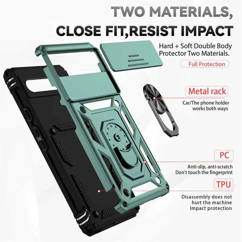 Slide Camera Armor Case with Magnetic Ring Holder for Google Pixel