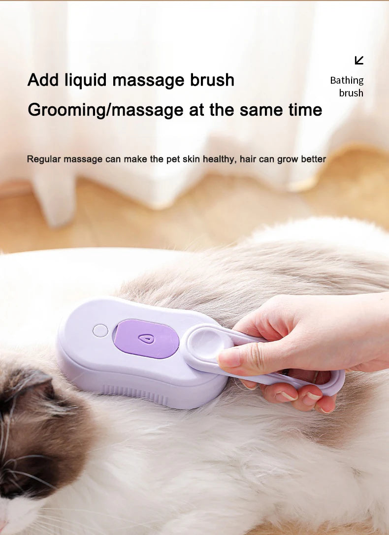 ✨ 3‑in‑1 Pet Electric Steam Brush | Cat & Dog Cleaning Spray Massage Grooming Comb | Retractable Handle | USB Rechargeable Hair Removal Beauty Brush