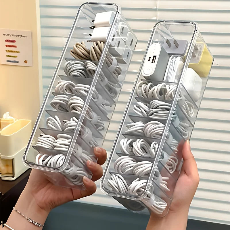 📦🔌 Desktop Data Cable Storage Box – Dustproof Large Capacity Organizer