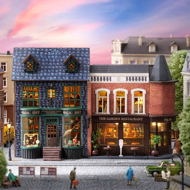 DIY Wooden Garden Restaurant Dollhouse – Miniature Model Kit