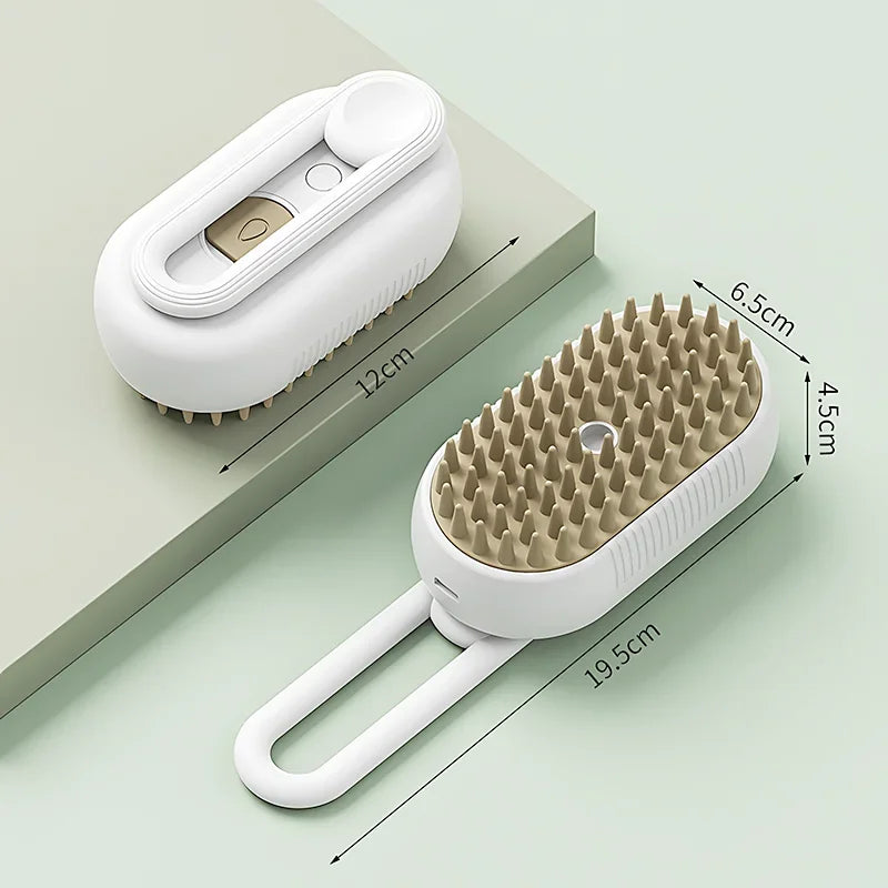 ✨ 3‑in‑1 Pet Electric Steam Brush | Cat & Dog Cleaning Spray Massage Grooming Comb | Retractable Handle | USB Rechargeable Hair Removal Beauty Brush