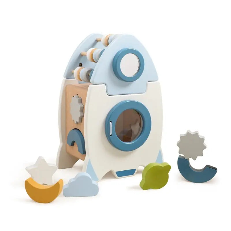 Montessori Educational Train or Rocket Toys Baby Busy Box Calculate Graphic Cognition Toys for Children Wooden Toys for Kids Baby Gift G8Central.com
