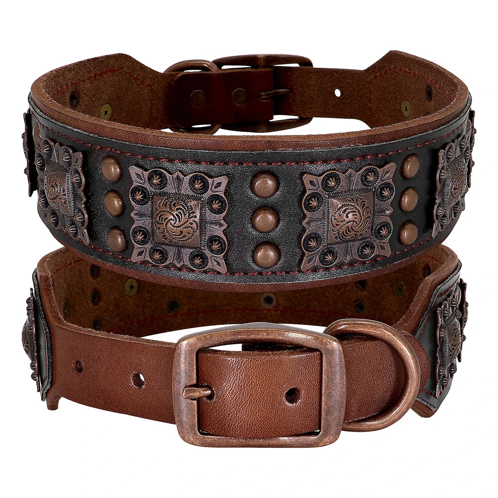 🐕🛡️ Spiked Leather Dog Collar – Heavy Duty Adjustable