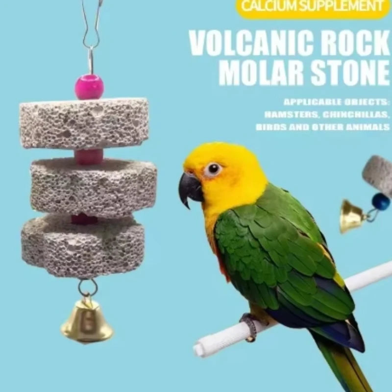 🦜🐿️ Multilayer Lava Rock Chew Toy with Colorful Beads for Small Pets