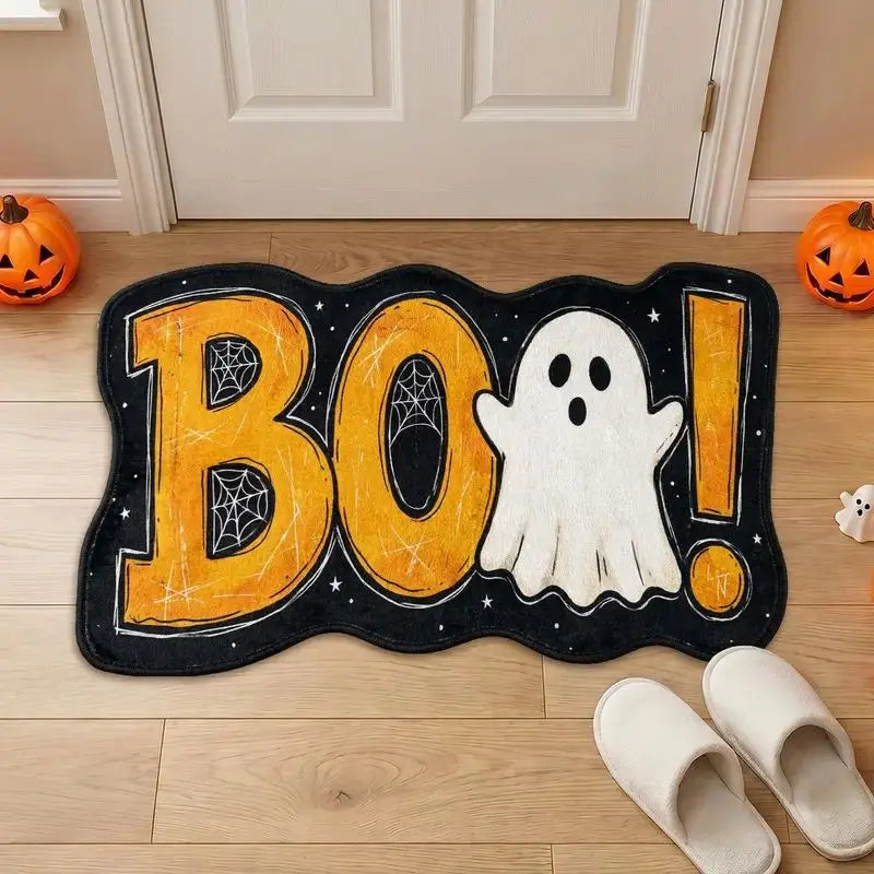 Cute Ghost Halloween Rug – Boo Spiderweb Non-Slip Mat