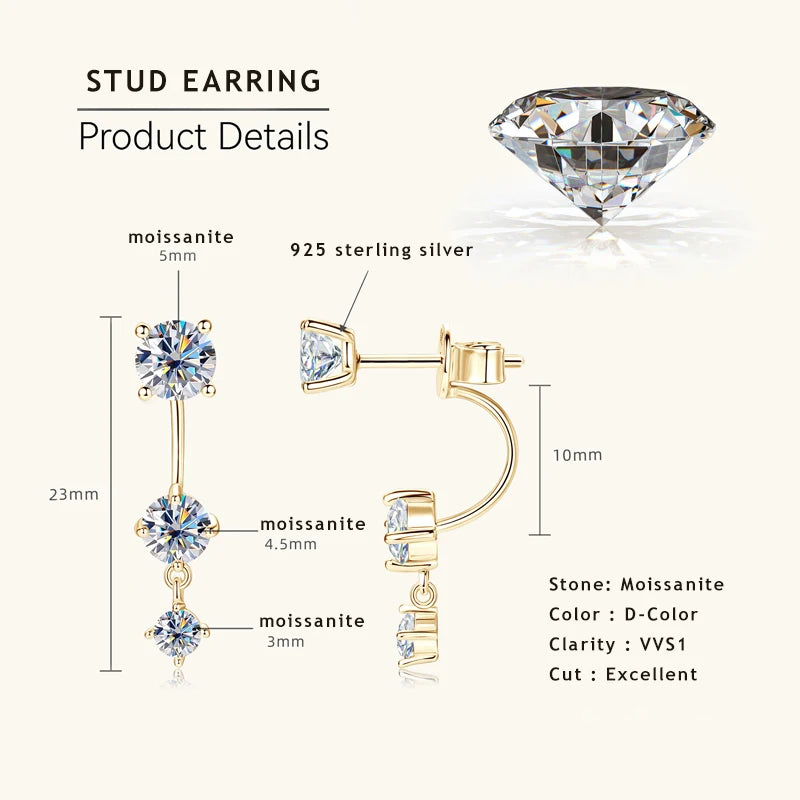 ✨💎Front & Back Double-Sided Moissanite Stud Earrings 🤍 | 2-in-1 925 Sterling Silver Earrings for Women 💖 | Elegant Everyday Jewelry