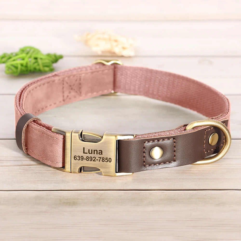 🐾 Customized Dog Collar | Durable PU Leather + Nylon | Engraved Pet ID Necklace 🐶 | Adjustable Metal Buckle for Small, Medium & Large Dogs (Pug, Pitbull, Chihuahua, Terrier) ✨