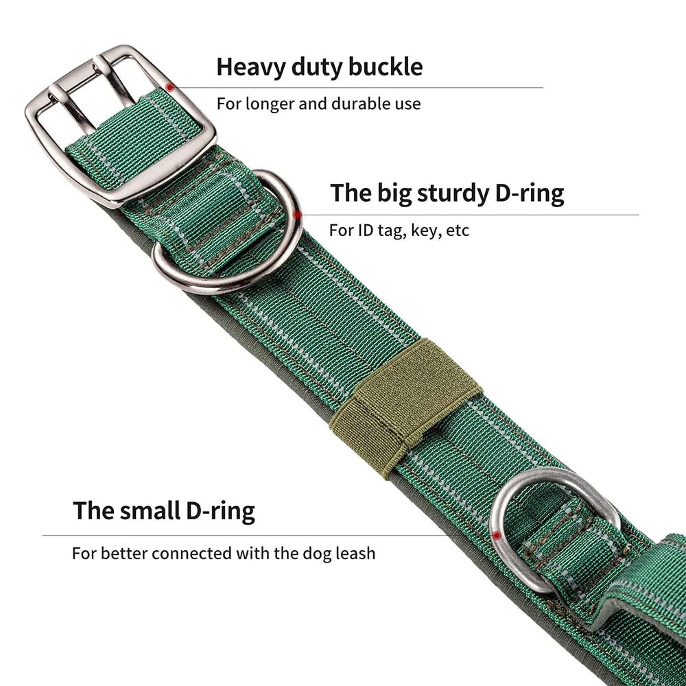🐕🛡️ Tactical Dog Collar with Handle – Heavy Duty Double Buckle