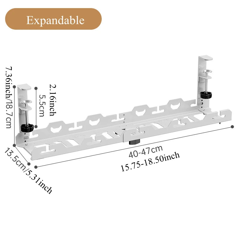 🔌🗂️ Telescopic Under Desk Cable Management Tray – No Drill Metal Rack